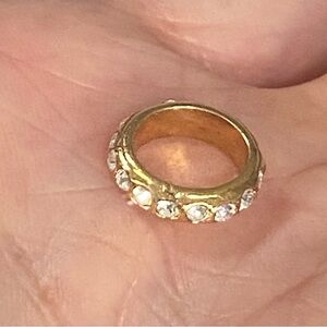 Gold-Tone Rhinestone Ring Charm – Clear Crystal Accent for Bracelet